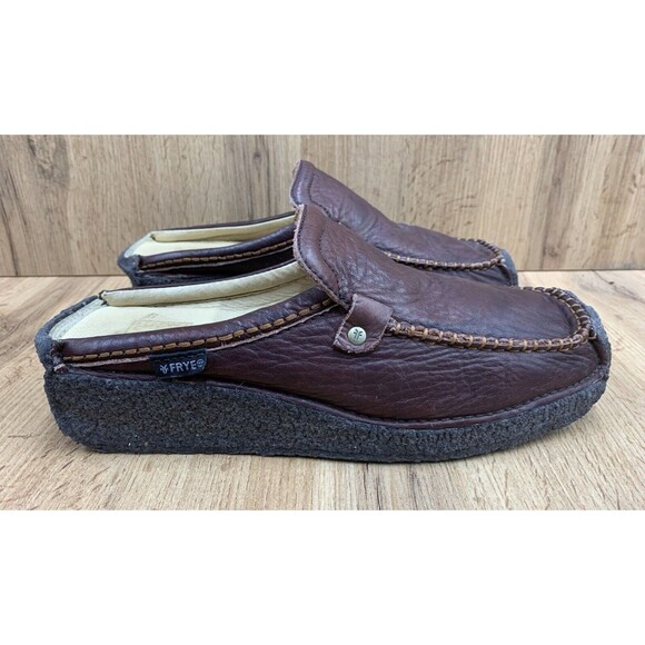 Frye Aztec Clog Crept Wedge Slides  Women’s Size 8.5 Brown Leather Square Toe - Picture 2 of 16